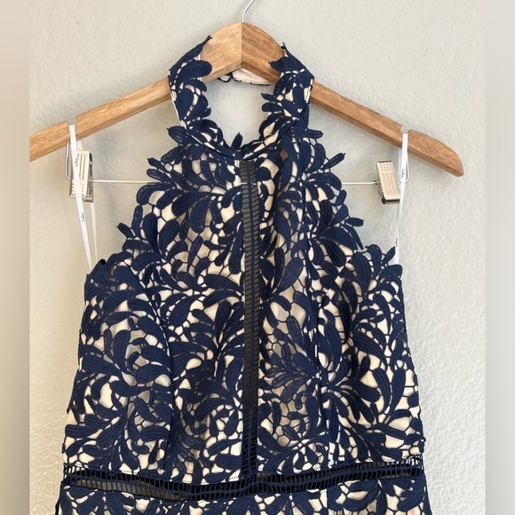 NWOT Divine Destiny Navy Blue Lace Midi Dress - Picture 5 of 11